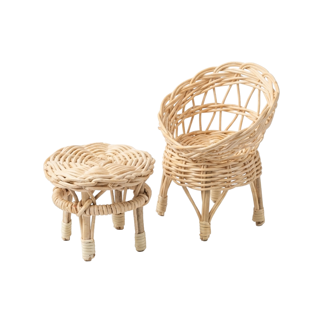 Rattan Dollhouse Furniture Set